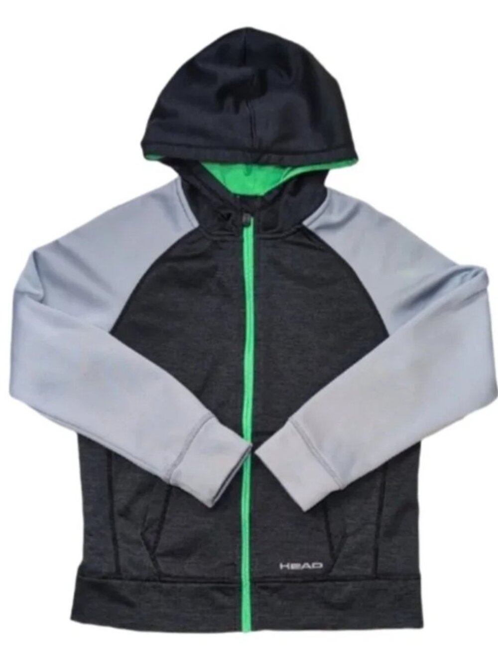 HEAD Performance Boys Active Hoodie Gray Lime Green Full Zip Size M 10/12